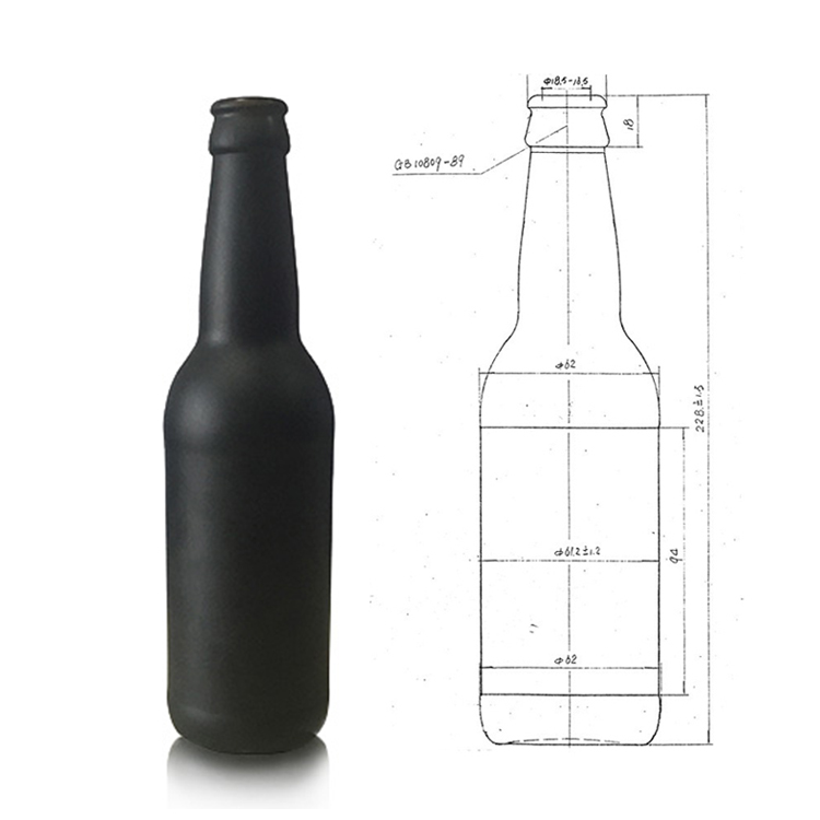 China factory price 330ml matte painted black beer bottle glass CY-105
