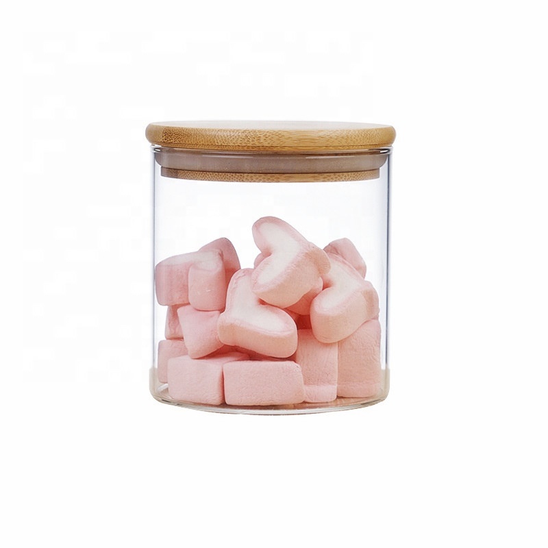 China glass food bottle 160z wide mouth glass spice jars bamboo lid