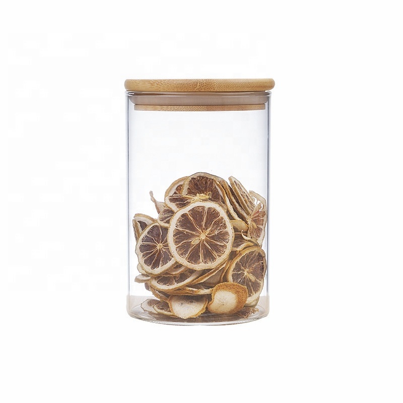 China glass food bottle 160z wide mouth glass spice jars bamboo lid