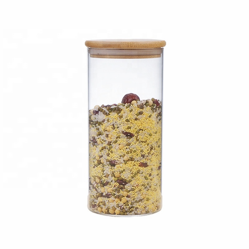 China glass food bottle 160z wide mouth glass spice jars bamboo lid