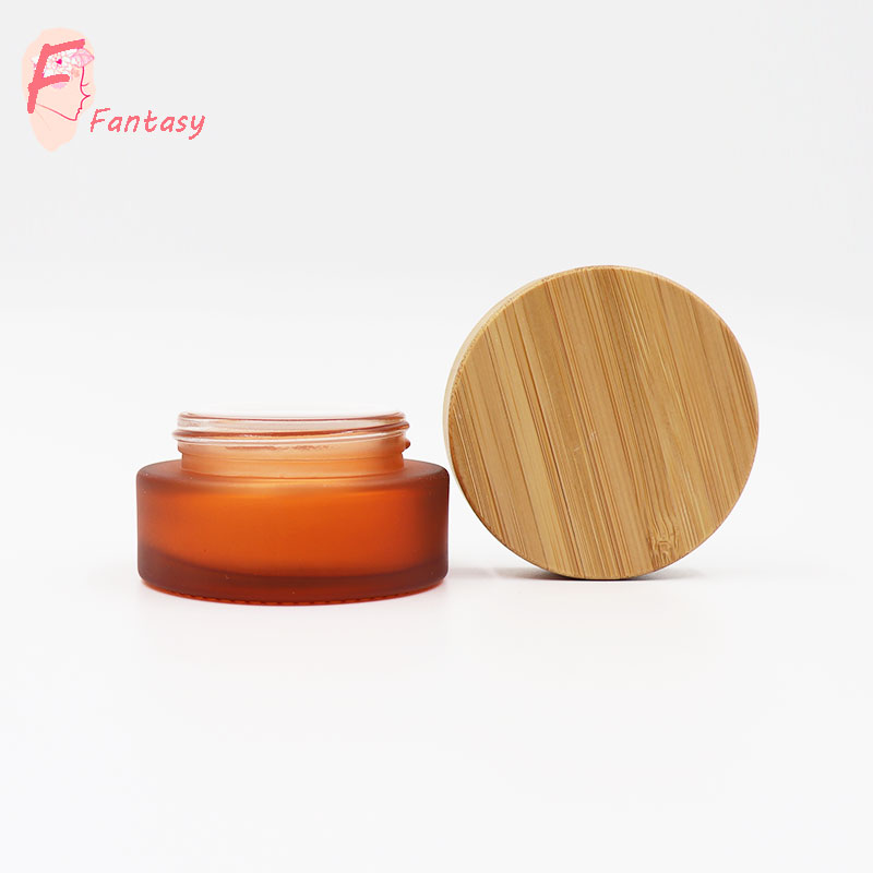 China high end clear frosted glass cream jar container bamboo cap luxury glass jar with wood lid 30ml 50ml 100ml