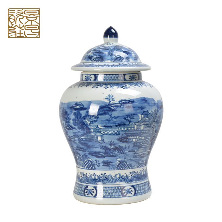 China high quality decorative blue and white large ginger jar with lid