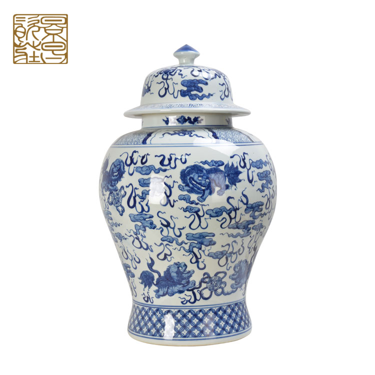China high quality decorative blue and white large ginger jar with lid