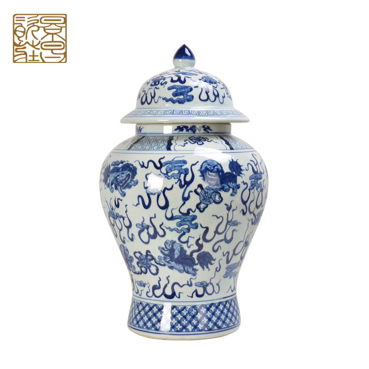 China high quality decorative blue and white large ginger jar with lid