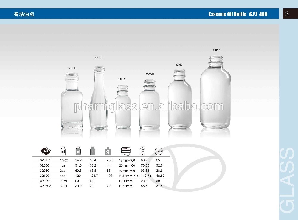 China high quality various glass cosmetic bottles