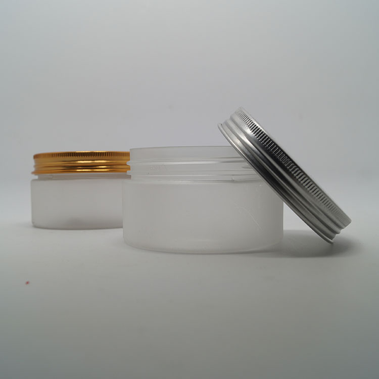 China made PET clear frosted plastic jar 250 ml with golden aluminium cover for sale