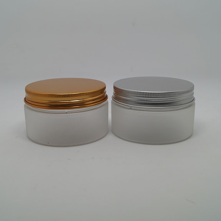 China made PET clear frosted plastic jar 250 ml with golden aluminium cover for sale