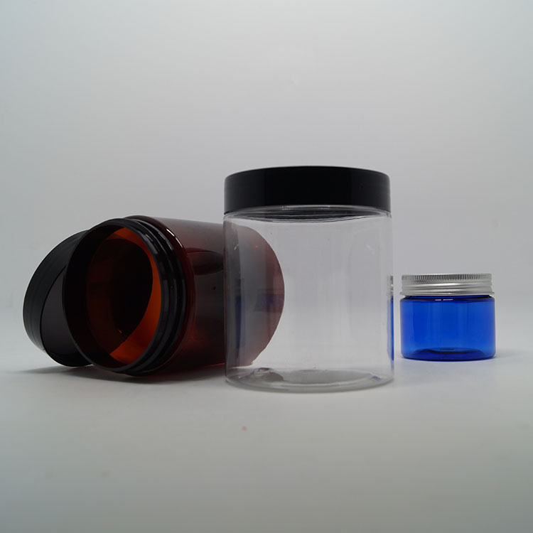 China made PET clear plastic jar 300 ml with black plastic cover for sale