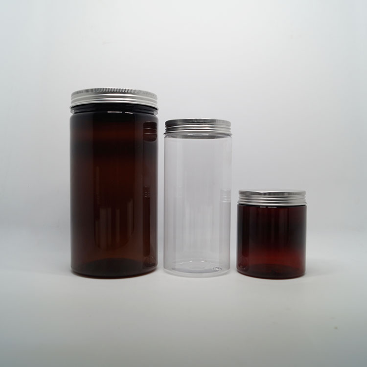 China made PET clear plastic jar 300 ml with black plastic cover for sale