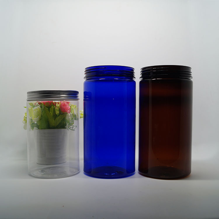 China made PET clear plastic jar 300 ml with black plastic cover for sale