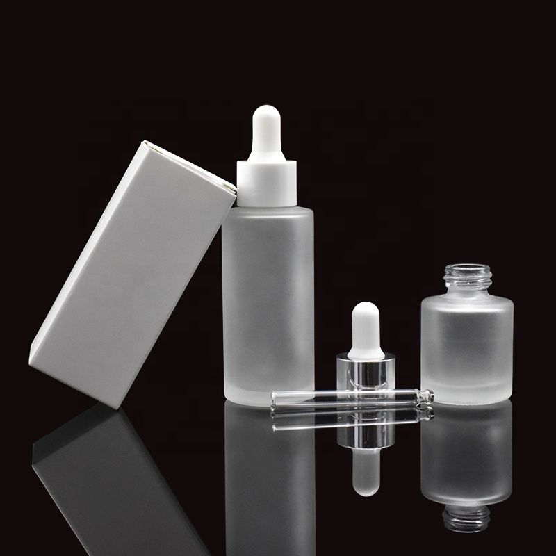 China manufacture 10ml 20ml 30ml 50ml frosted flat shoulder cosmetic glass dropper bottle with paper carton