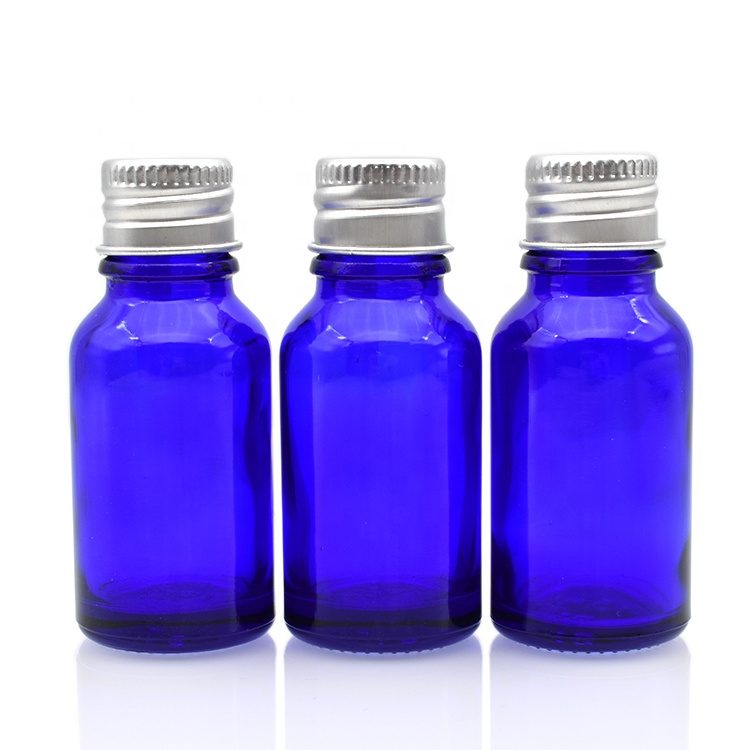 China manufacture 15ml blue glass essential oil bottle with screw cap 5ml 10ml 20ml 30ml 50ml 100ml dropper glass bottle