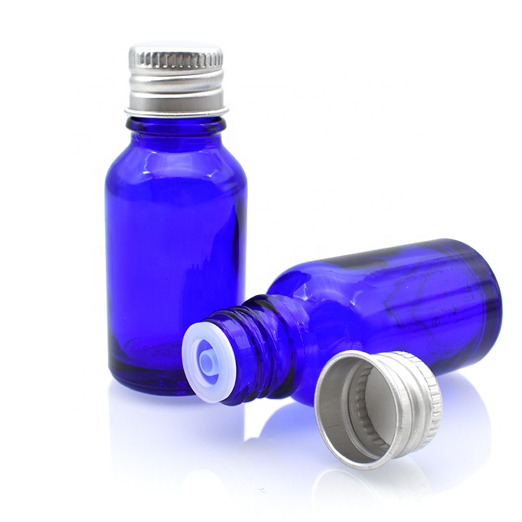 China manufacture 15ml blue glass essential oil bottle with screw cap 5ml 10ml 20ml 30ml 50ml 100ml dropper glass bottle