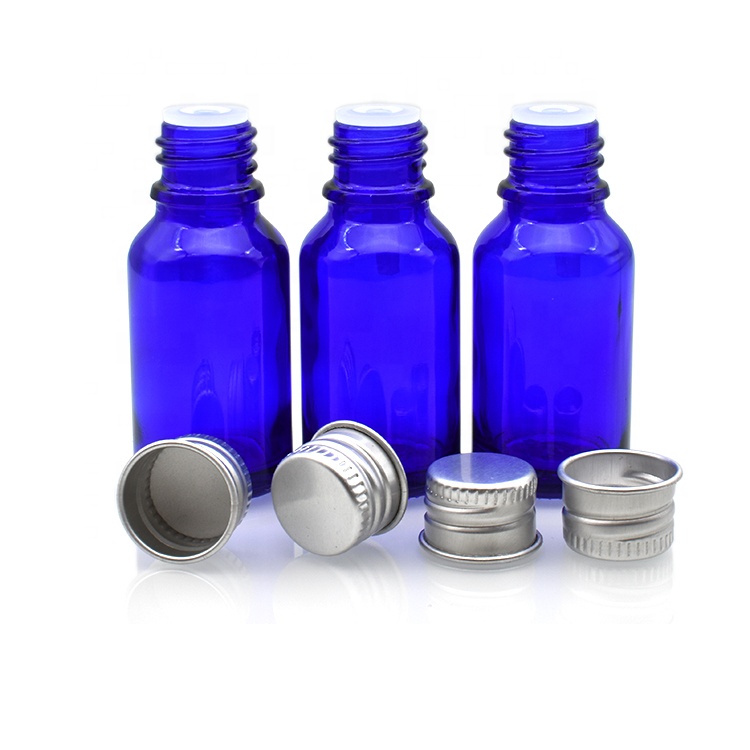 China manufacture 15ml blue glass essential oil bottle with screw cap 5ml 10ml 20ml 30ml 50ml 100ml dropper glass bottle
