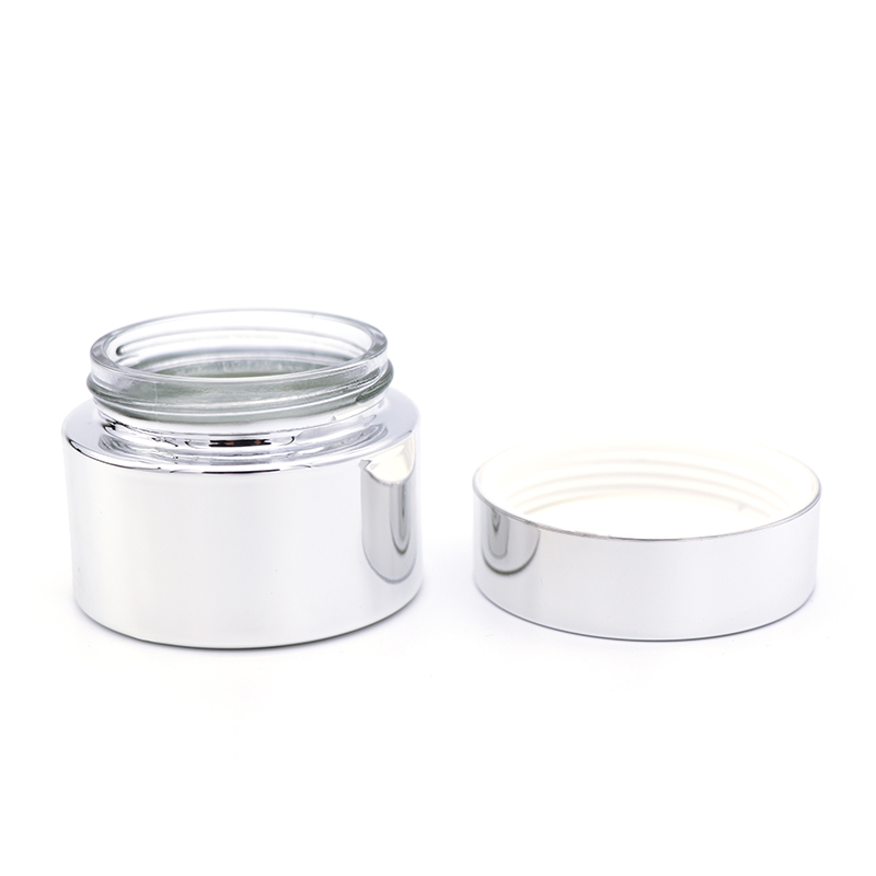 China manufacturer 30g 50g 60ml 100ml 120ml Silver color Bottles white lid glass jars containers