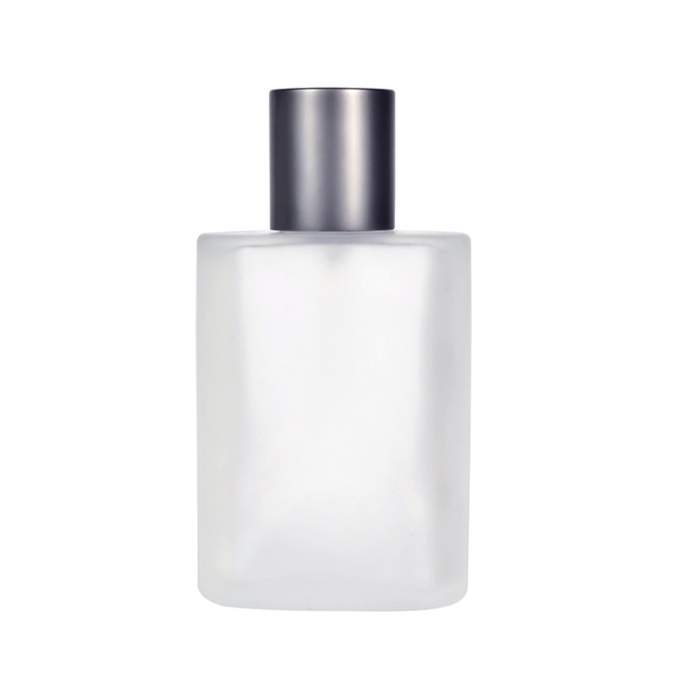 China manufacturer luxury 30ml 50ml 100ml oval shape clear frosted glass perfume bottle with silver grey spray aluminum cap