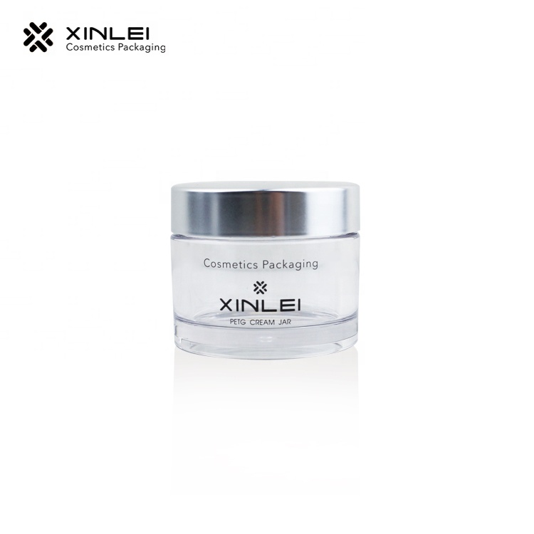 China manufacturer plastic empty transparent with silver lid cosmetic glass jar