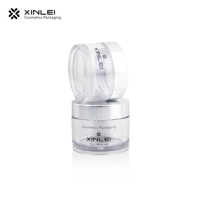 China manufacturer plastic empty transparent with silver lid cosmetic glass jar