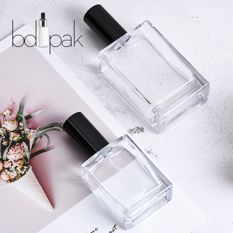 China  manufacturer transparent flat rectangular 30ml empty glass perfume bottle