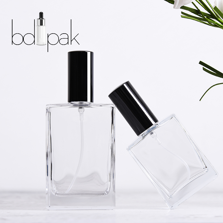 China manufacturer transparent flat rectangular 30ml empty glass perfume bottle
