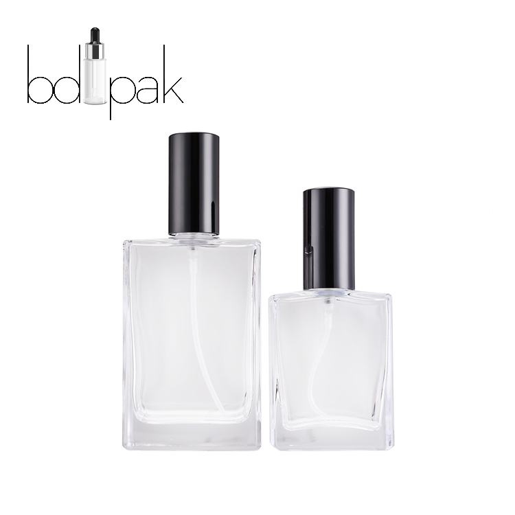 China manufacturer transparent flat rectangular 30ml empty glass perfume bottle