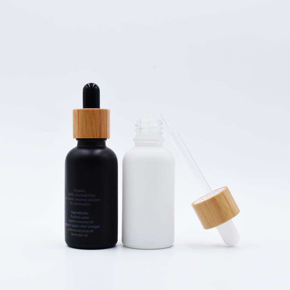 China supplier 100ml 50ml 30ml 20ml 15ml 10ml 5ml frosted matte white black glass dropper bottle with bamboo dropper