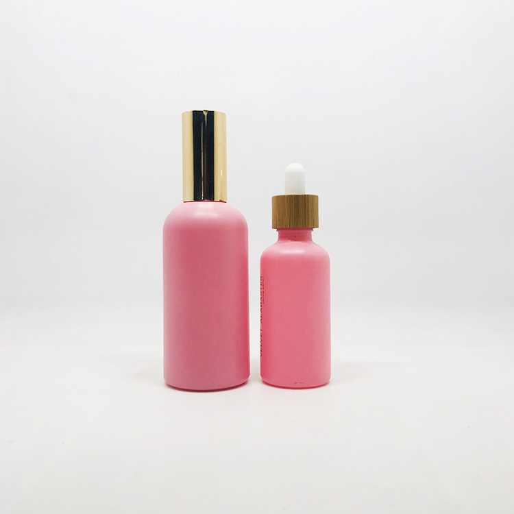 China supplier 100ml 50ml 30ml 20ml 15ml 10ml 5ml frosted pink matte white black glass dropper bottle with bamboo dropper