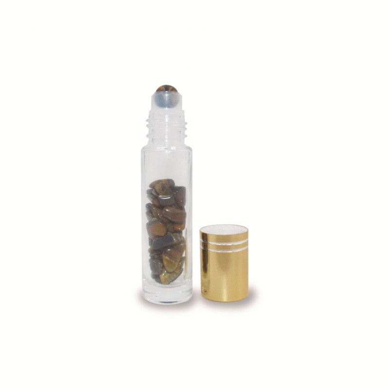 China supplier 10ml clear attar perfume oil cosmetic container glass gemstone roller bottles with gold silver cap