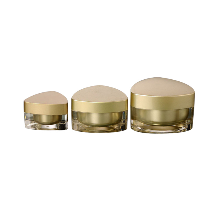 China supplier 15g 30g 50g 15ml 30ml 50ml gold triangle shape recycled plastic acrylic cosmetics face cream jar with lid