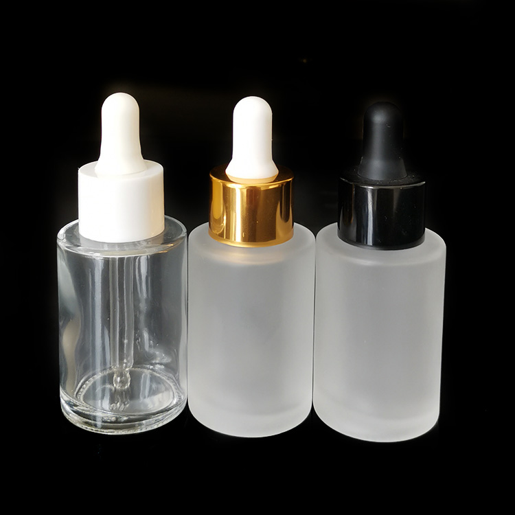 China supplier 15ml 30ml clear amber flat shoulder glass dropper bottle