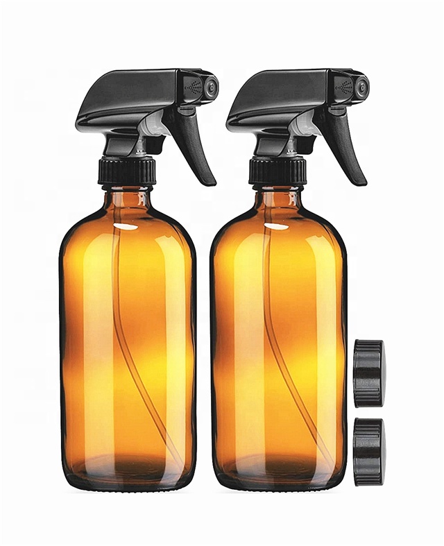 China supplier 16oz amber glass spray bottle 500ml refillable container for essential oil with trigger sprayer