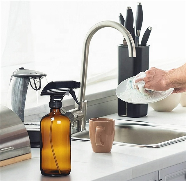 China supplier 16oz amber glass spray bottle 500ml refillable container for essential oil with trigger sprayer