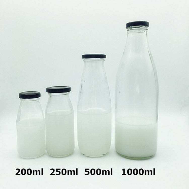 China supplier 200ml 250ml 500ml 1000ml beverage/ juice/ milk glass bottle with metal lids