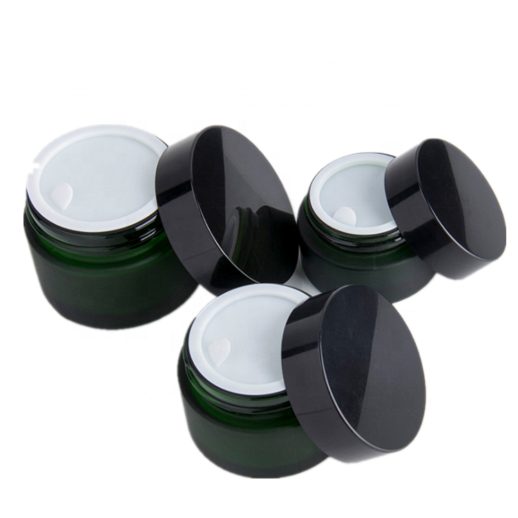 China supplier 20g 30g 50g frosted amber green glass cream jars cosmetic jars silver lid