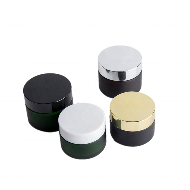 China supplier 20g 30g 50g frosted amber green glass cream jars cosmetic jars silver lid