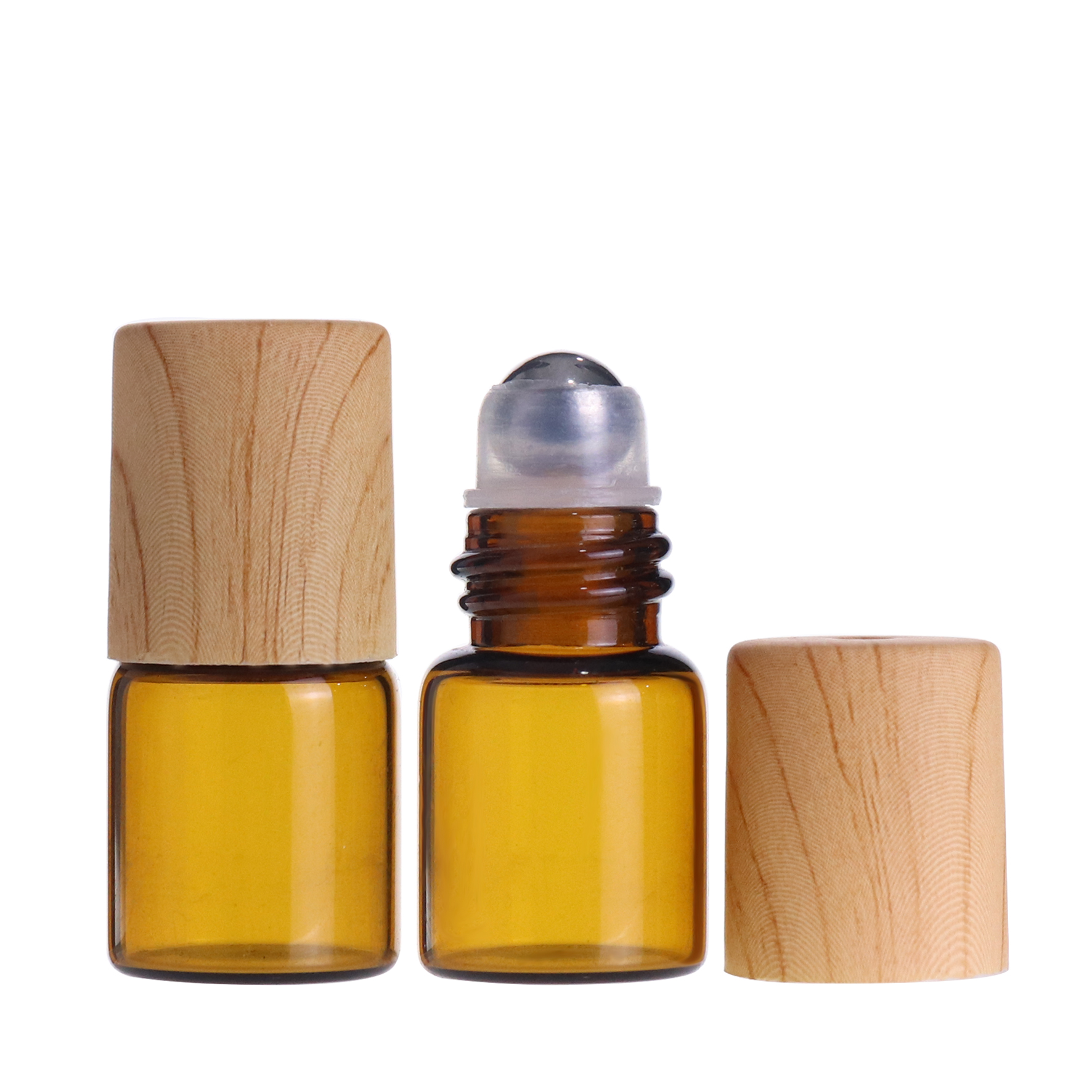 China supplier 2ml Glass Roll On Bottle Empty Perfume Essential Oil Glass Bottle with Wood Cap for sample tube