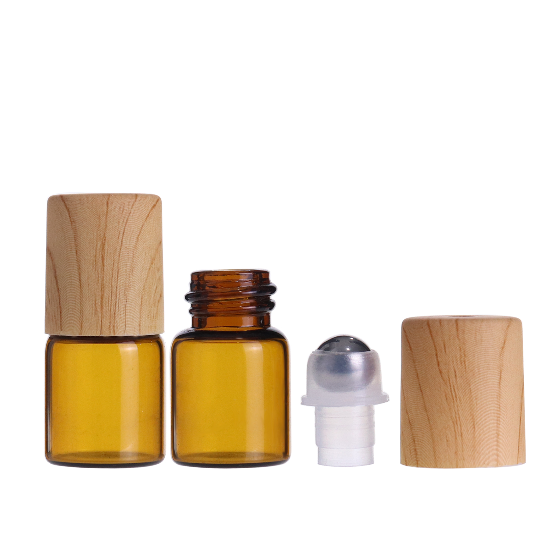China supplier 2ml Glass Roll On Bottle Empty Perfume Essential Oil Glass Bottle with Wood Cap for sample tube