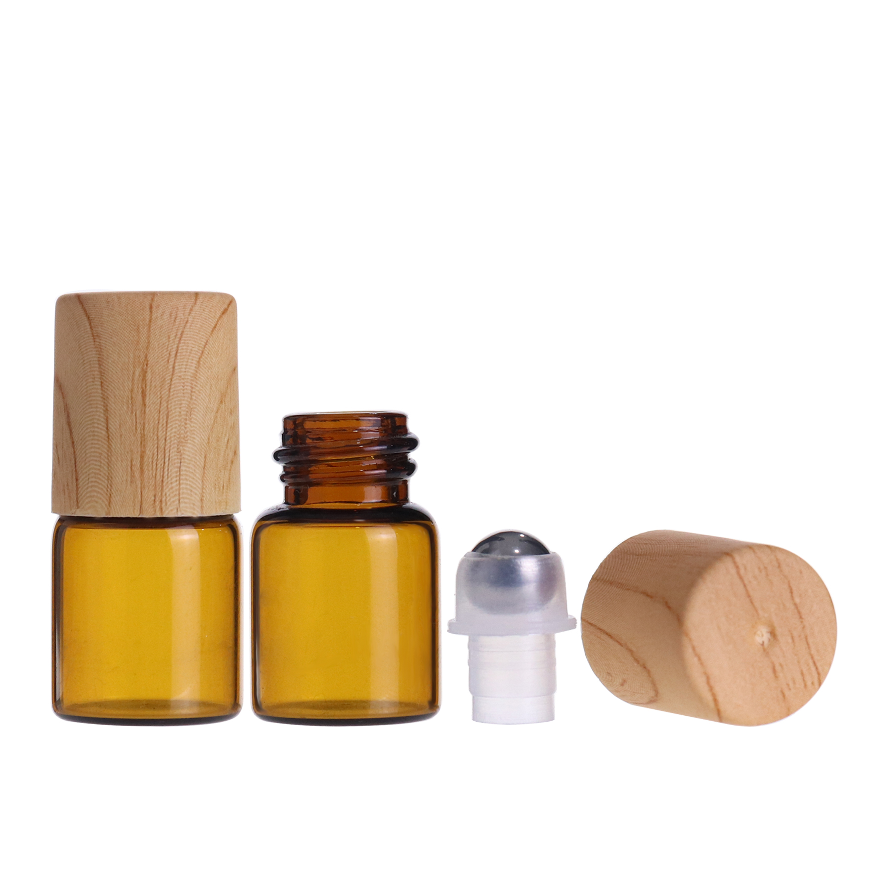 China supplier 2ml Glass Roll On Bottle Empty Perfume Essential Oil Glass Bottle with Wood Cap for sample tube