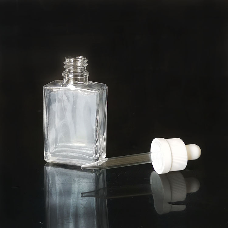 China supplier 30ml essential oil glass bottle 1 oz clear dropper bottle rectangle