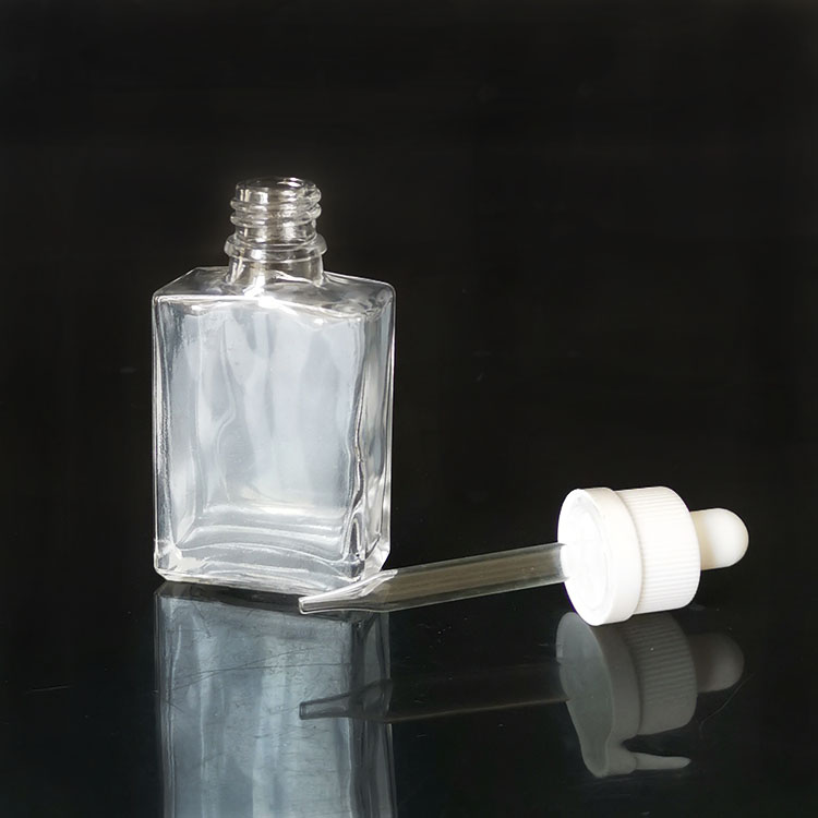 China supplier 30ml essential oil glass bottle 1 oz clear dropper bottle rectangle