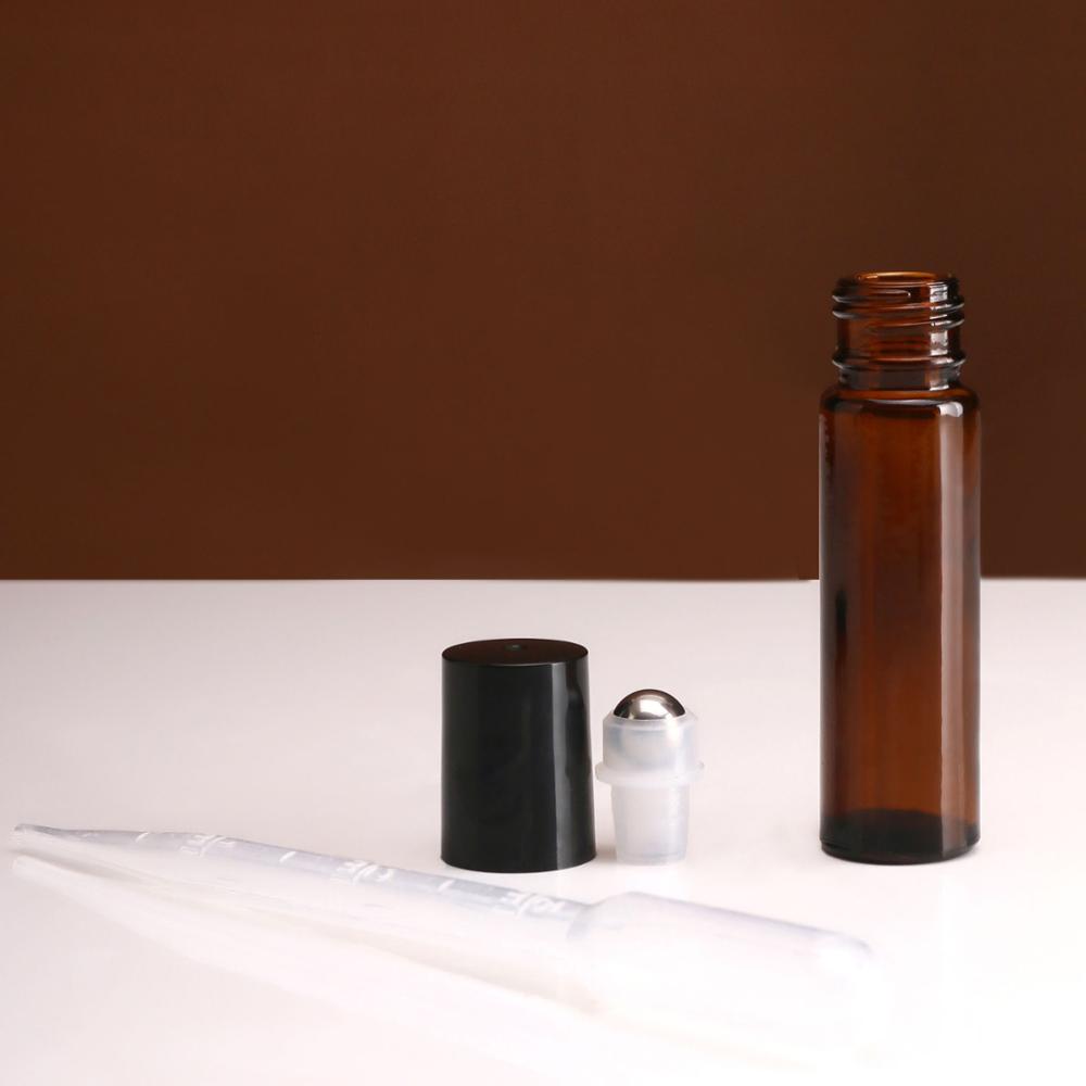 China supplier Amber Glass Essential Oil Roller Bottles with Stainless Steel Roller Balls for Perfumes and Lip Balm