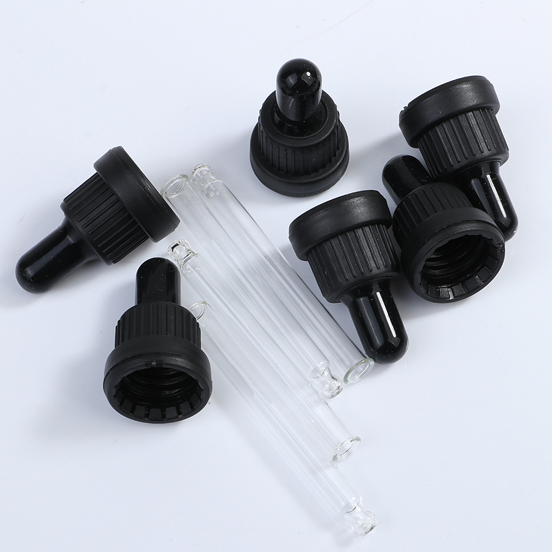 China supplier!Empty essential oil amber glass dropper bottle with curved tip dropper and black childproof cap