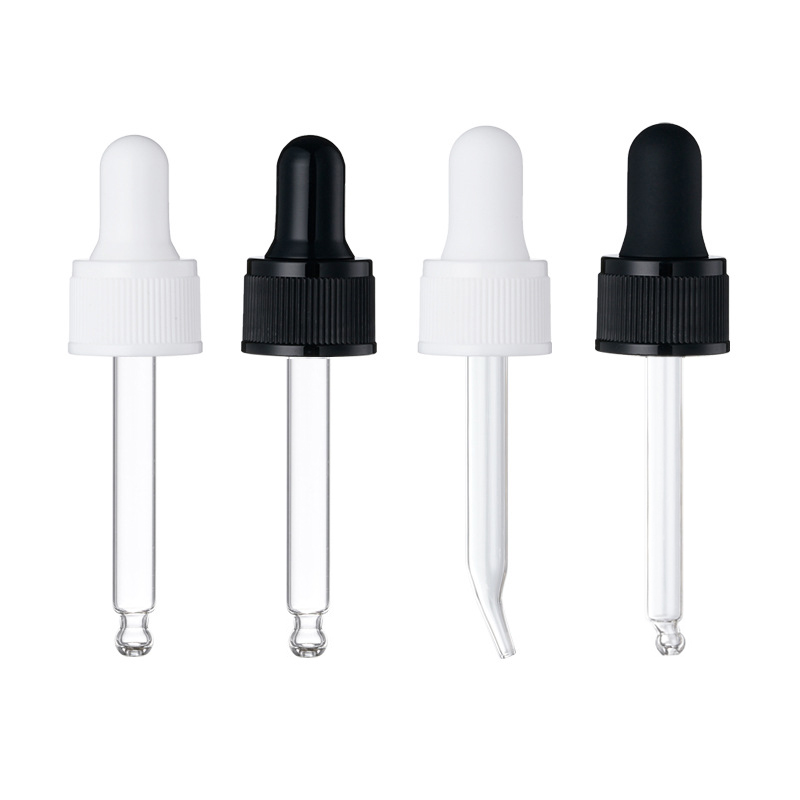 China supplier!Empty essential oil amber glass dropper bottle with curved tip dropper and black childproof cap