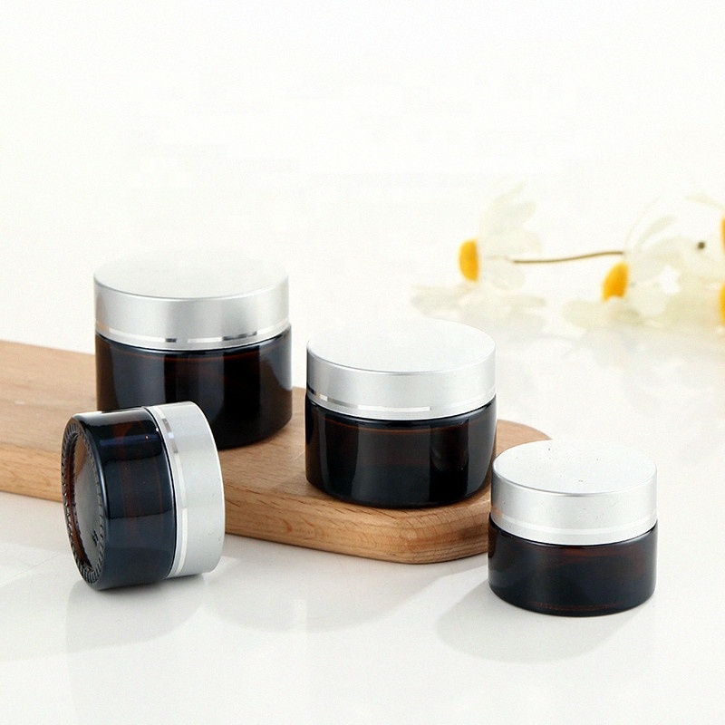 China supplier amber glass eye cream jar cosmetic packaging small round glass jars
