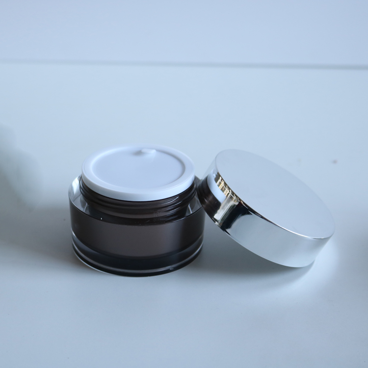 China supplier cosmetic packaging 5g 10g 15g 30g 50g 100g 200g empty plastic brown lotion face cream acrylic jar with silver cap