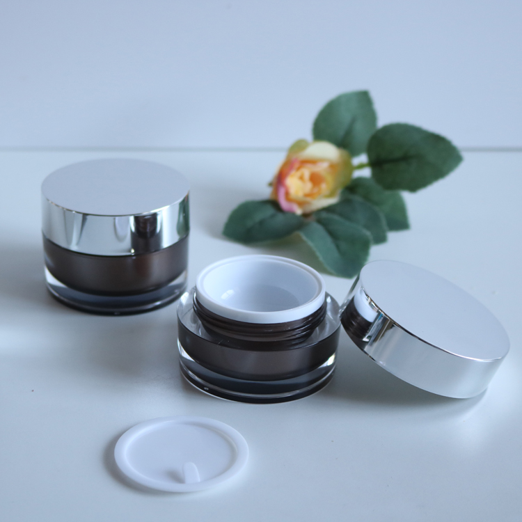 China supplier cosmetic packaging 5g 10g 15g 30g 50g 100g 200g empty plastic brown lotion face cream acrylic jar with silver cap