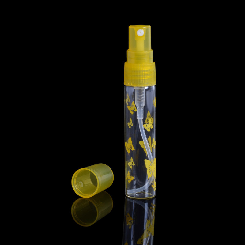 China supplier fashion 5 ml mini glass spray empty perfume tester bottle with 6 colors printing butterfly atomizer
