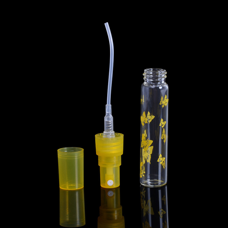 China supplier fashion 5 ml mini glass spray empty perfume tester bottle with 6 colors printing butterfly atomizer