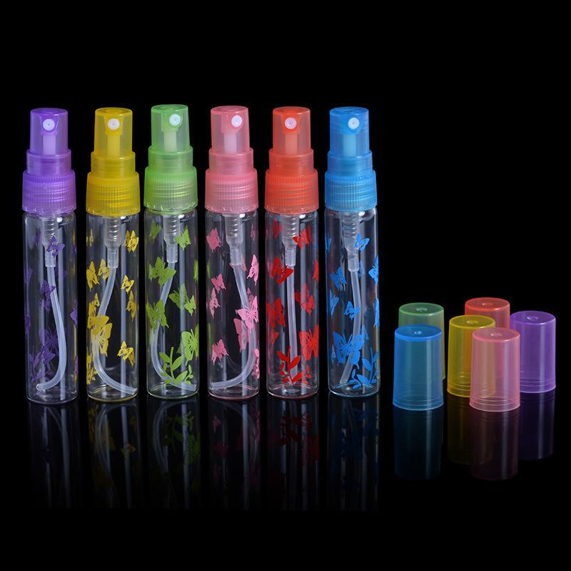 China supplier fashion 5 ml mini glass spray empty perfume tester bottle with 6 colors printing butterfly atomizer