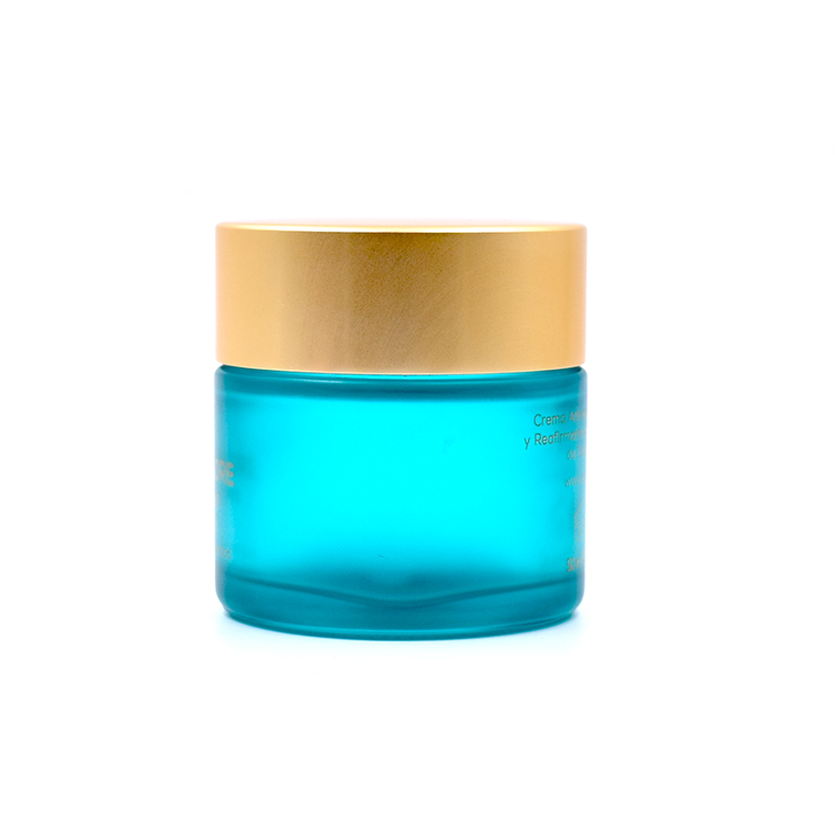 China supplier personal care 50g painted green glass cream jar cosmetic with gold lid